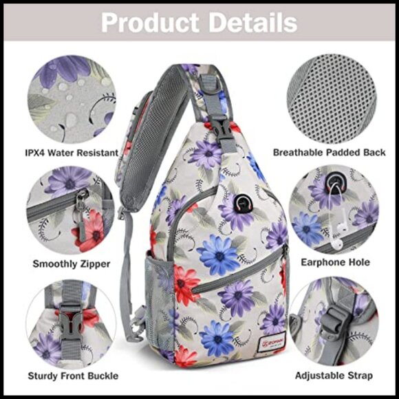 Water Resistant Sling Backpack Anti Theft Daypack Adjustable Strap Multi main image 4